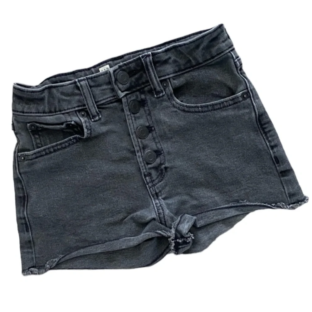 GAP Jean Shorts High Rise‎ size 10 exposed button fly cut off high waist gray
